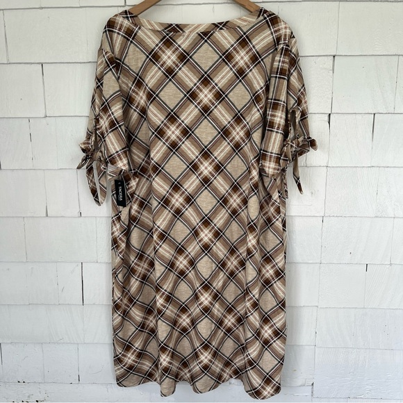 Women’s 3X Tacera Plaid At The Knee Dress NWT Brown White Orange - Picture 8 of 12